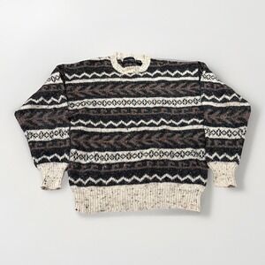 Peter England‎ Sweater Mens XL Knit Wool Blend Striped Fair Isle 90s Vintage